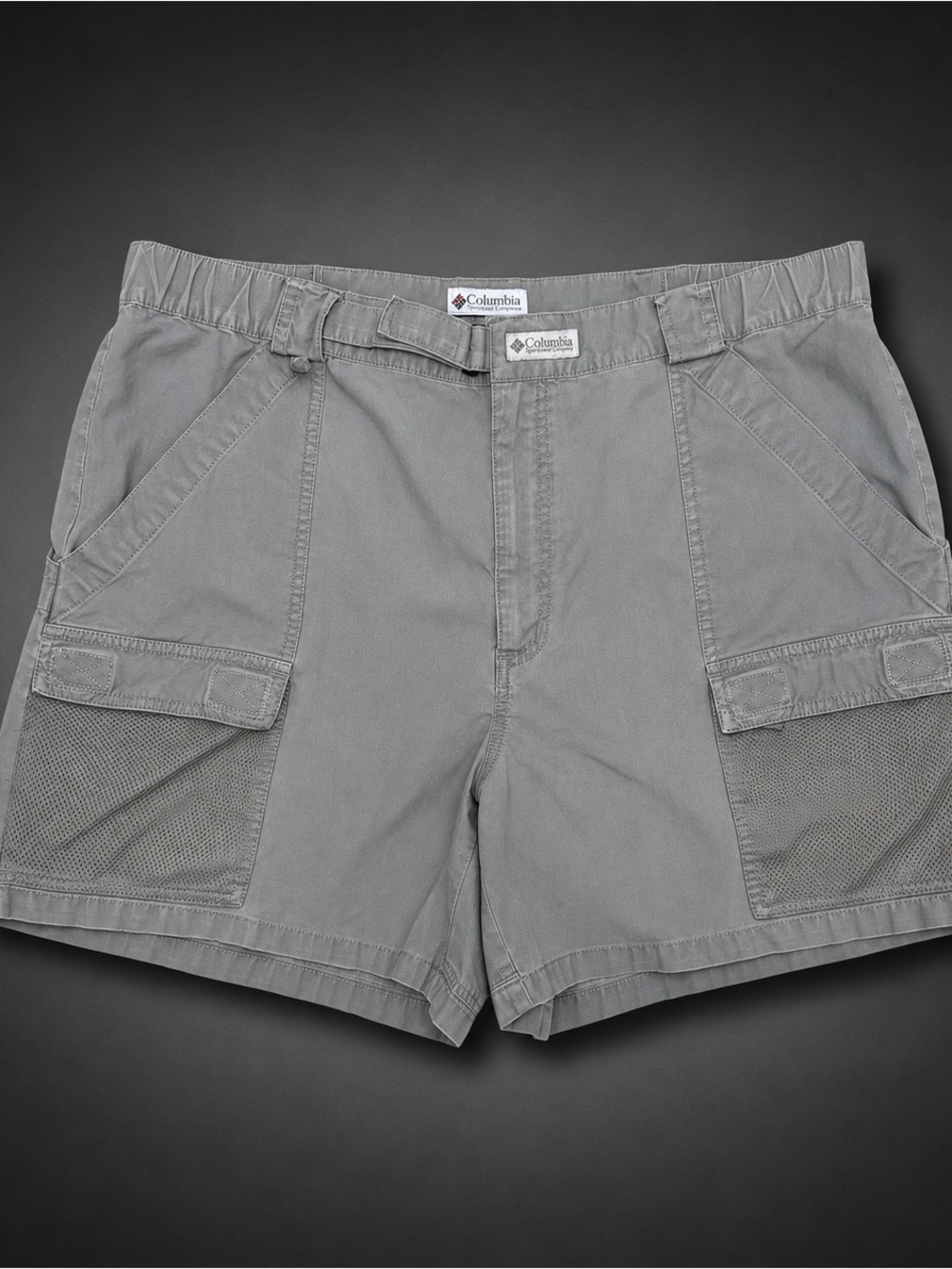 Columbia PFG Fishing Shorts Mens XL Gray Utility Cargo Mesh Pocket Outdoor